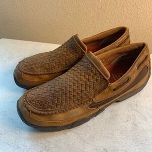 Twisted X Mens Size 11M Woven Leather Driving Moc Brown Slip On Shoes MDMS017